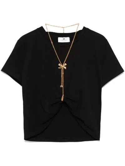Elisabetta Franchi Logo Detail Cropped T-shirt In Black