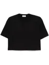 Elisabetta Franchi Cropped Black T-shirt With Floral Embroidery In Black