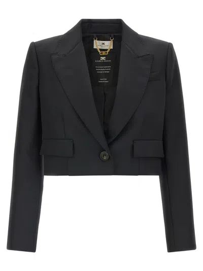 Elisabetta Franchi Cropped Virgin Wool Blazer In Black