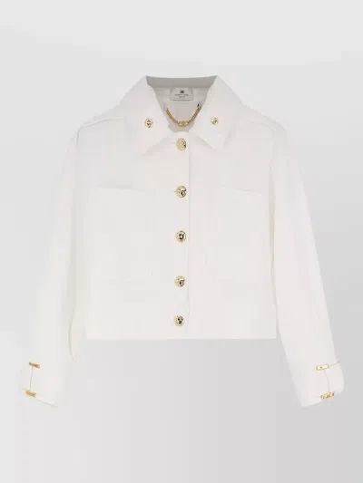 Elisabetta Franchi Cropped Blazer Jacket Collared Neck Pockets In White