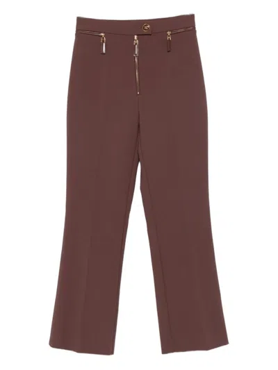 ELISABETTA FRANCHI CROPPED BROWN STRAIGHT-LEG TROUSERS WITH HIGH WAIST