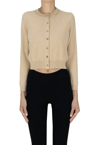 Elisabetta Franchi Cropped Cardigan In Beige