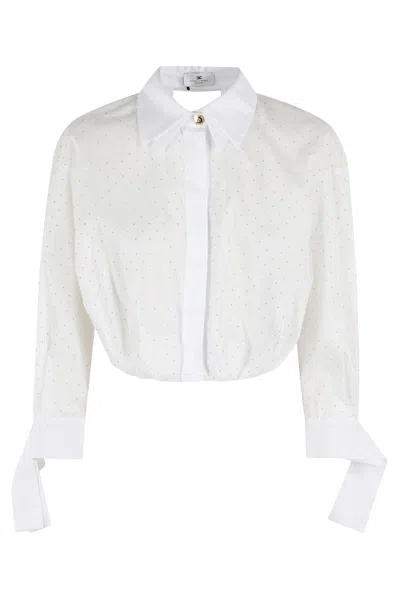 Elisabetta Franchi Cropped Cotton Poplin Shirt In White