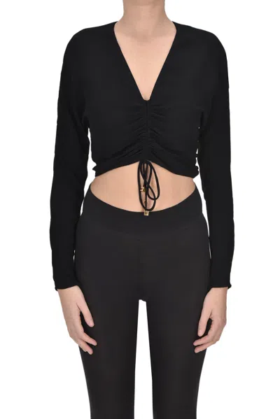ELISABETTA FRANCHI CROPPED CREPÈ BLOUSE