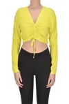 Elisabetta Franchi Cropped Crepè Blouse In Yellow