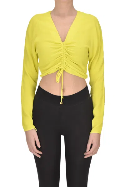 Elisabetta Franchi Cropped Crepè Blouse In Yellow