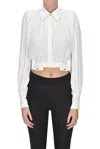 Elisabetta Franchi Weisses Popeline Crop-hemd In Cream