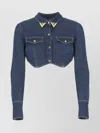 Elisabetta Franchi Cropped Denim Jacket With Flap Pockets In Blue