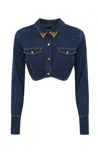 Elisabetta Franchi Cropped Denim Jacket With Flap Pockets In Blue Denim