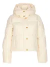 Elisabetta Franchi Milk Velvet Hooded Down Jacket In Neutral