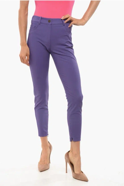 Elisabetta Franchi Cropped Fit Stretch Fabric Pants With 5-pockets In Purple