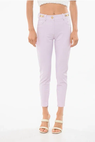 Elisabetta Franchi Cropped Fit Stretch Fabric Pants With 5-pockets In Pink