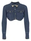 Elisabetta Franchi Cropped Denim Jacket With Flap Pockets In Blue