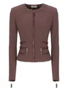 Elisabetta Franchi Structured Blazer With Front Zip And Long Sleeves In Brown