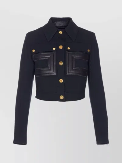 ELISABETTA FRANCHI CROPPED JACKET WITH CONTRAST PANELS AND POCKETS