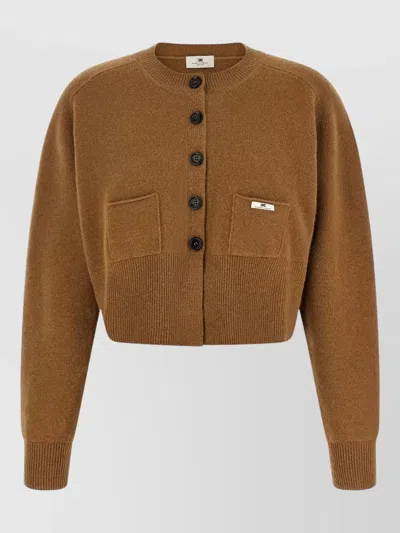 Elisabetta Franchi Cropped Knit Cardigan Two Pockets In Multi