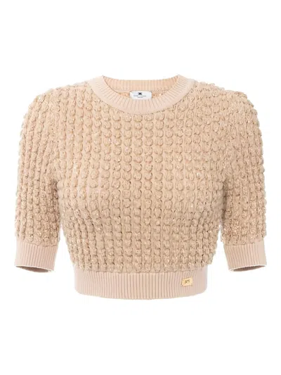 Elisabetta Franchi Cropped Knitted Top In Brown
