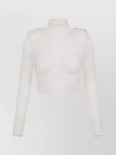 ELISABETTA FRANCHI CROPPED KNITWEAR WITH SHOULDER EMBELLISHMENTS