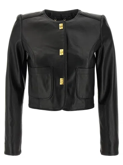 Elisabetta Franchi Cropped Leather Jacket In Black