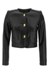 Elisabetta Franchi Cropped Sheepskin Jacket With Gold-tone Button Closures In Black