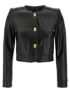 Elisabetta Franchi Leather Jacket With Monogram Metal Details In Black