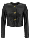 Elisabetta Franchi Cropped Sheepskin Jacket With Gold-tone Button Closures In Black