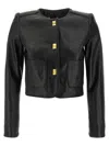 Elisabetta Franchi Leather Jacket With Monogram Metal Details In Black