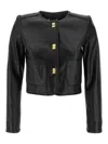 Elisabetta Franchi Cropped Sheepskin Jacket With Gold-tone Button Closures In Black
