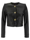 Elisabetta Franchi Leather Jacket With Monogram Metal Details In Black