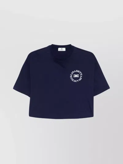 Elisabetta Franchi Cropped Logo-print Crew Neck T-shirt In Navy