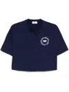 Elisabetta Franchi Cropped Logo-print Crew Neck T-shirt In Blue