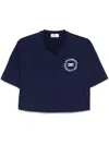 Elisabetta Franchi Cropped Logo-print Crew Neck T-shirt In Navy