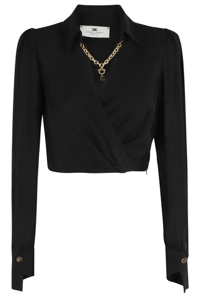 ELISABETTA FRANCHI CROPPED LONG-SLEEVE SHIRT WITH V-NECKLINE
