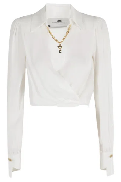 ELISABETTA FRANCHI CROPPED LONG-SLEEVE SHIRT WITH V-NECKLINE