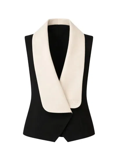 Elisabetta Franchi Cropped Maxi Collar Open Back Gilet In Black