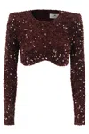 Elisabetta Franchi Cropped Long-sleeved Top With Scalloped Hem In Burgundy