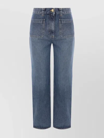 Elisabetta Franchi Cropped Mid-rise Jeans With Patch And Flap Pockets In Blue Vintage