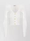 Elisabetta Franchi Cropped Ribbed Knit V-neck Cardigan In White