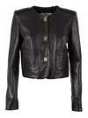 Elisabetta Franchi Cropped Sheepskin Jacket With Gold-tone Button Closures In Black