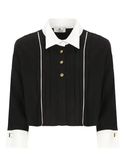 Elisabetta Franchi Cropped Black Shirt With Contrasting Details