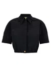 Elisabetta Franchi Collared Cropped Shirt Structured Shoulders In Black