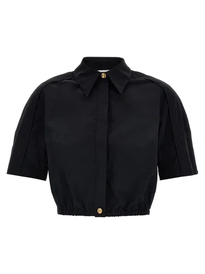 Elisabetta Franchi Collared Cropped Shirt Structured Shoulders In Black
