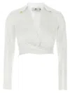 Elisabetta Franchi Cropped Shirt With Button And Collar Detail In White