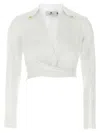 Elisabetta Franchi Cropped Shirt With Button And Collar Detail In White