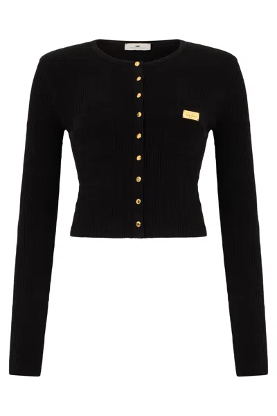 Elisabetta Franchi Cropped Shirt With Buttons And Logo In Black