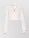 Elisabetta Franchi Cropped Shirt With Golden Chain And Padded Shoulders In White
