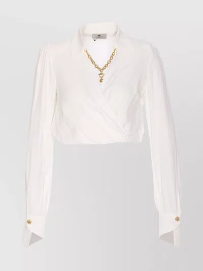 ELISABETTA FRANCHI CROPPED SHIRT WITH GOLDEN CHAIN AND PADDED SHOULDERS