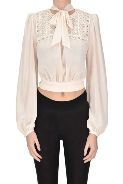 Elisabetta Franchi Cropped Shirt With Lace Inserts In White