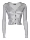 Elisabetta Franchi Cropped Silver Tricot Ribbed Sweater In Silver
