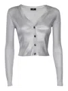 Elisabetta Franchi Cropped Silver Tricot Ribbed Sweater In Silver